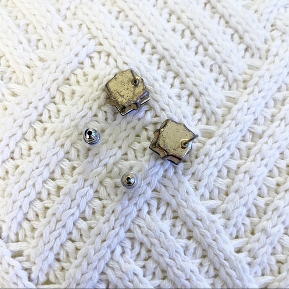 Gold Tone and Purple Square Stone Stud Earrings - Picture 4 of 4